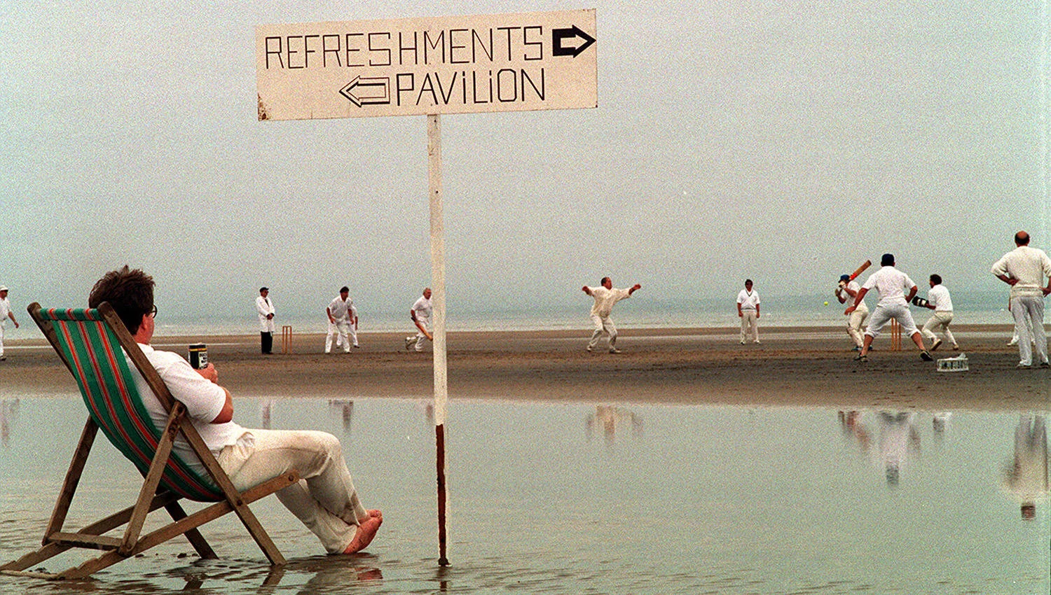 Scarweather sands cricket match on a sand bank in the bristol channel